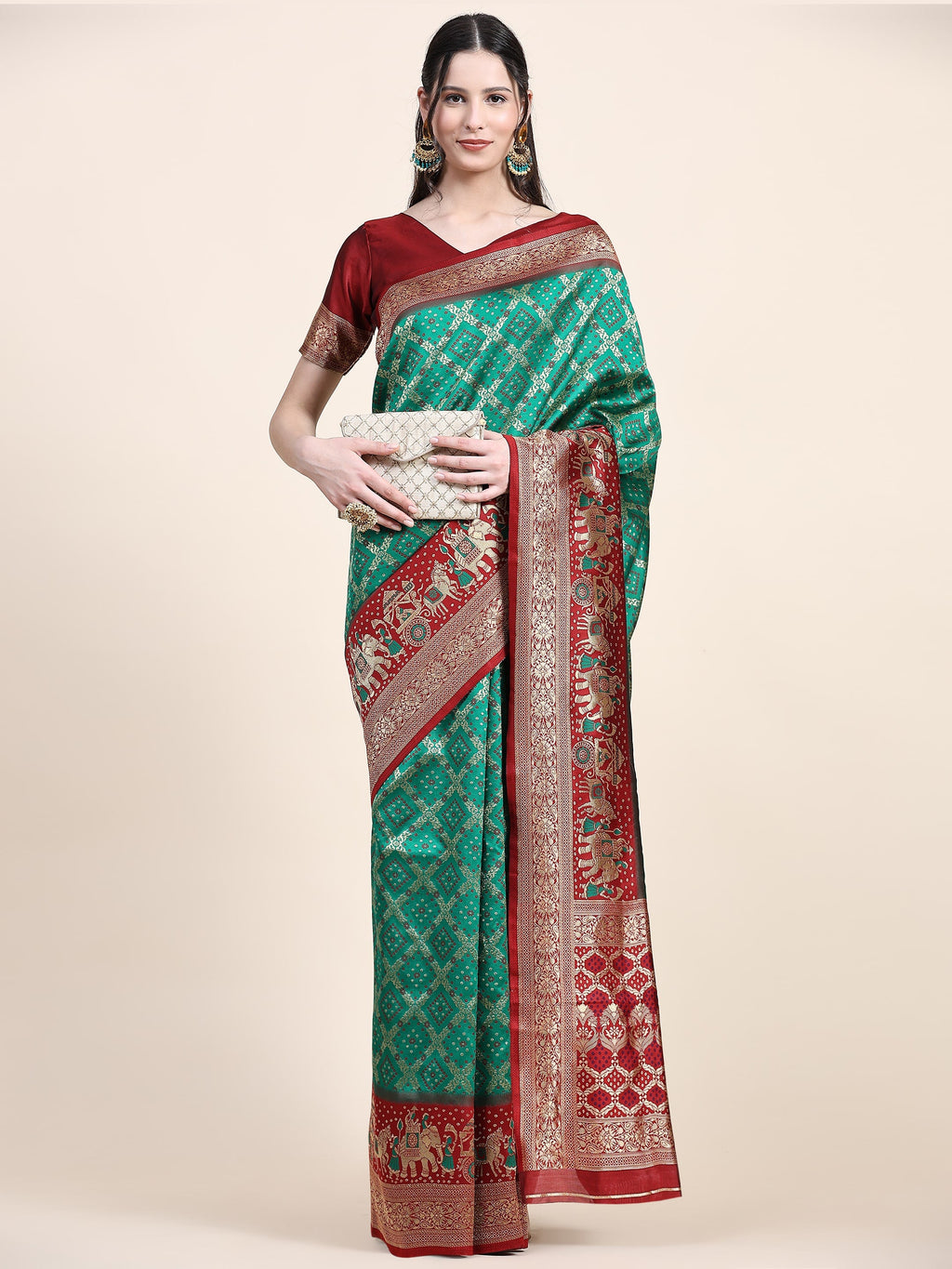 Vedant Vastram Patola Design KanchiPuram Silk Saree For Women - Green | Grocsy
