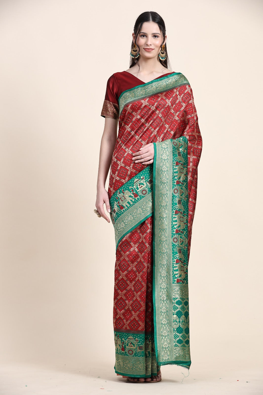 Vedant Vastram Patola Design KanchiPuram Silk Saree For Women - Maroon | Grocsy