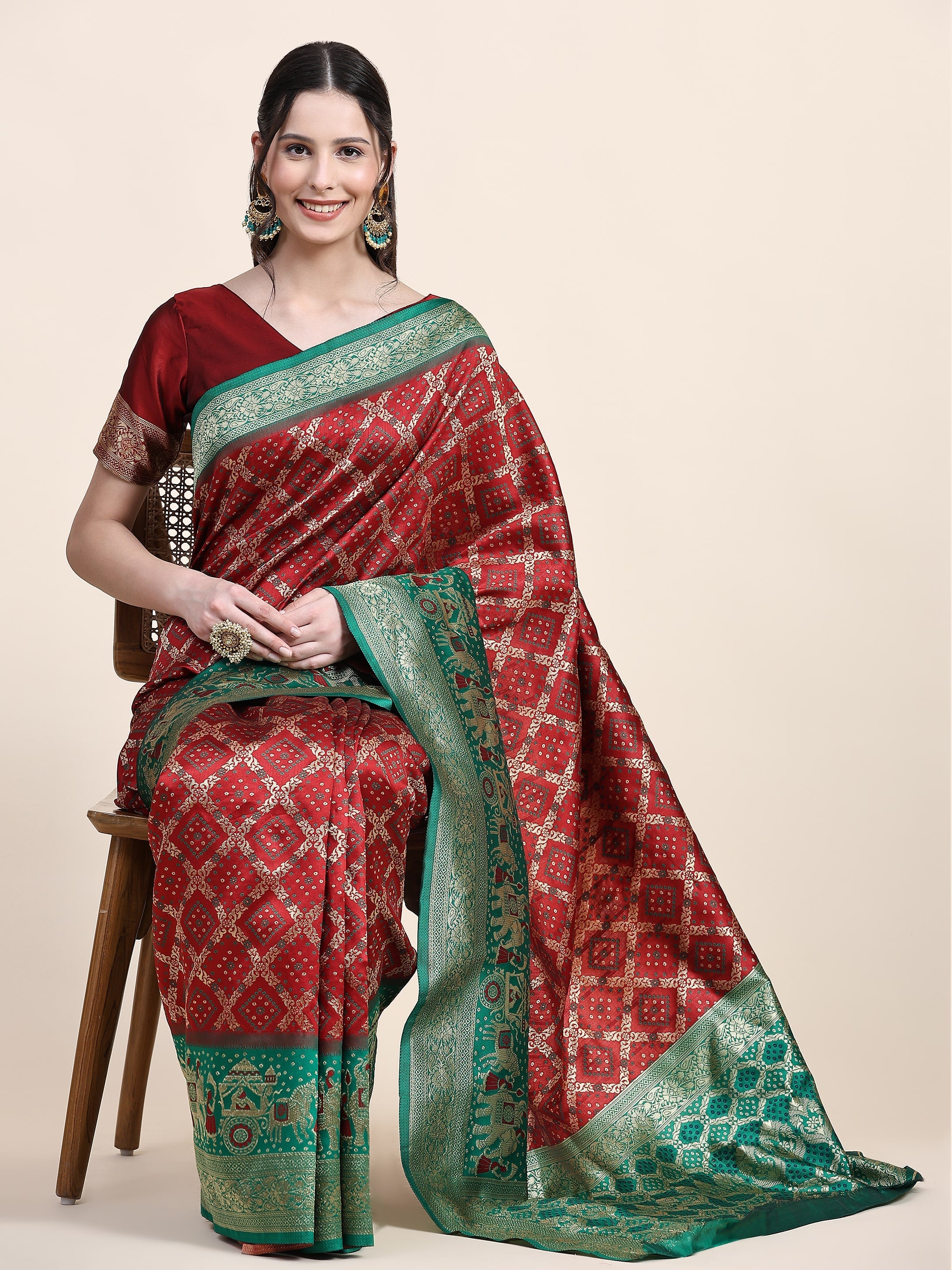 Vedant Vastram Patola Design KanchiPuram Silk Saree For Women - Maroon | Grocsy