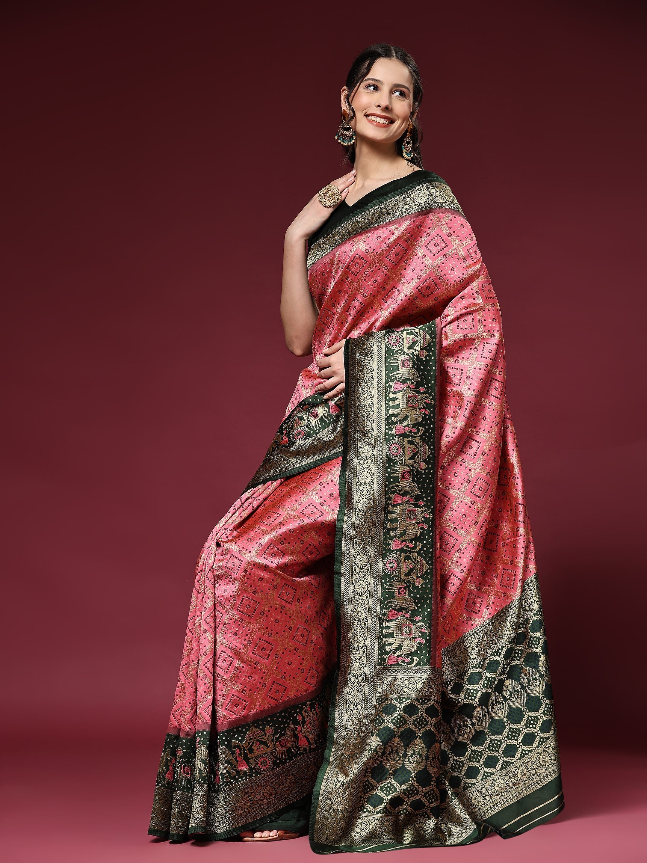 Vedant Vastram Patola Design KanchiPuram Silk Saree For Women - Pink | Grocsy