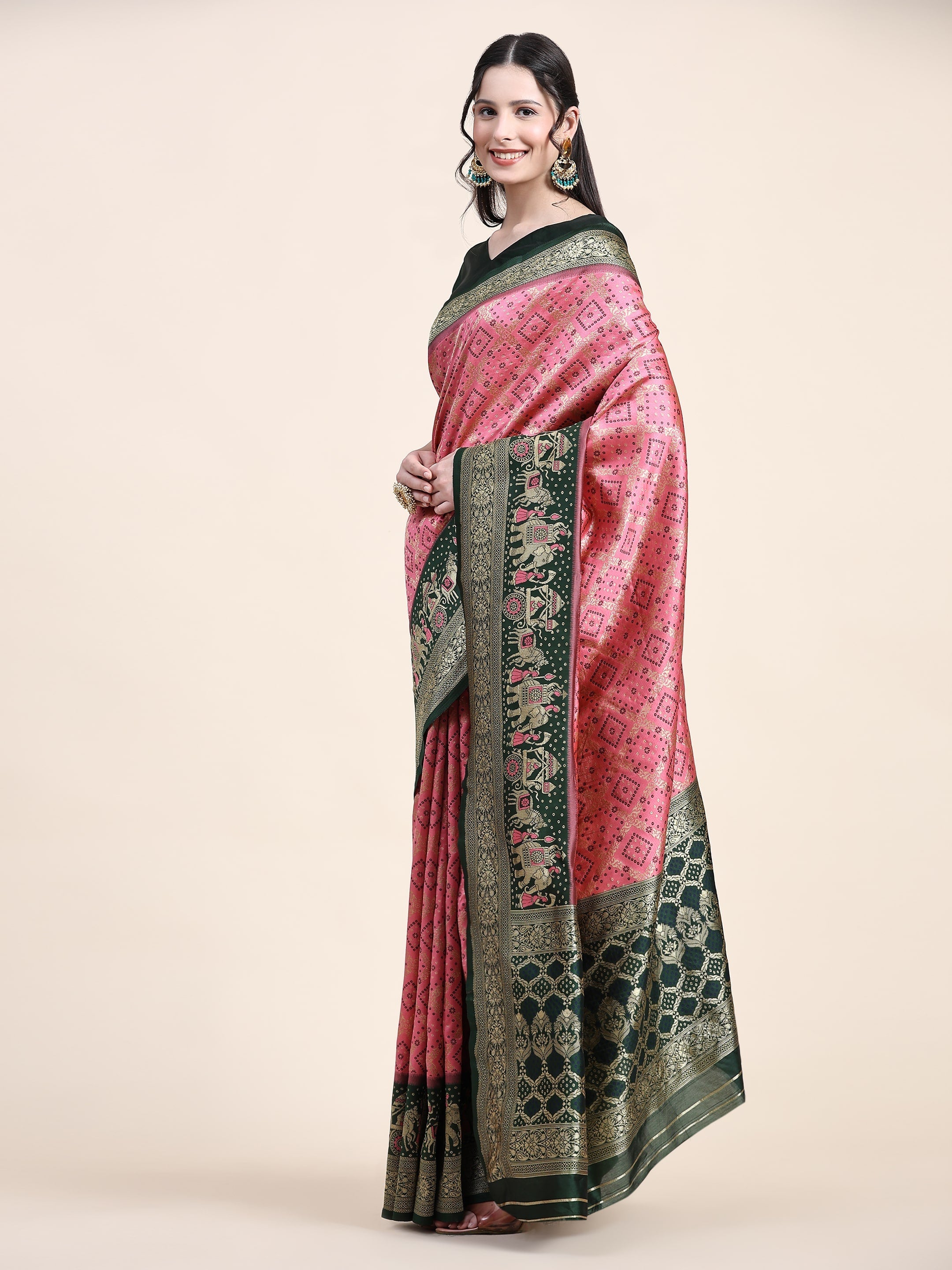 Vedant Vastram Patola Design KanchiPuram Silk Saree For Women - Pink | Grocsy