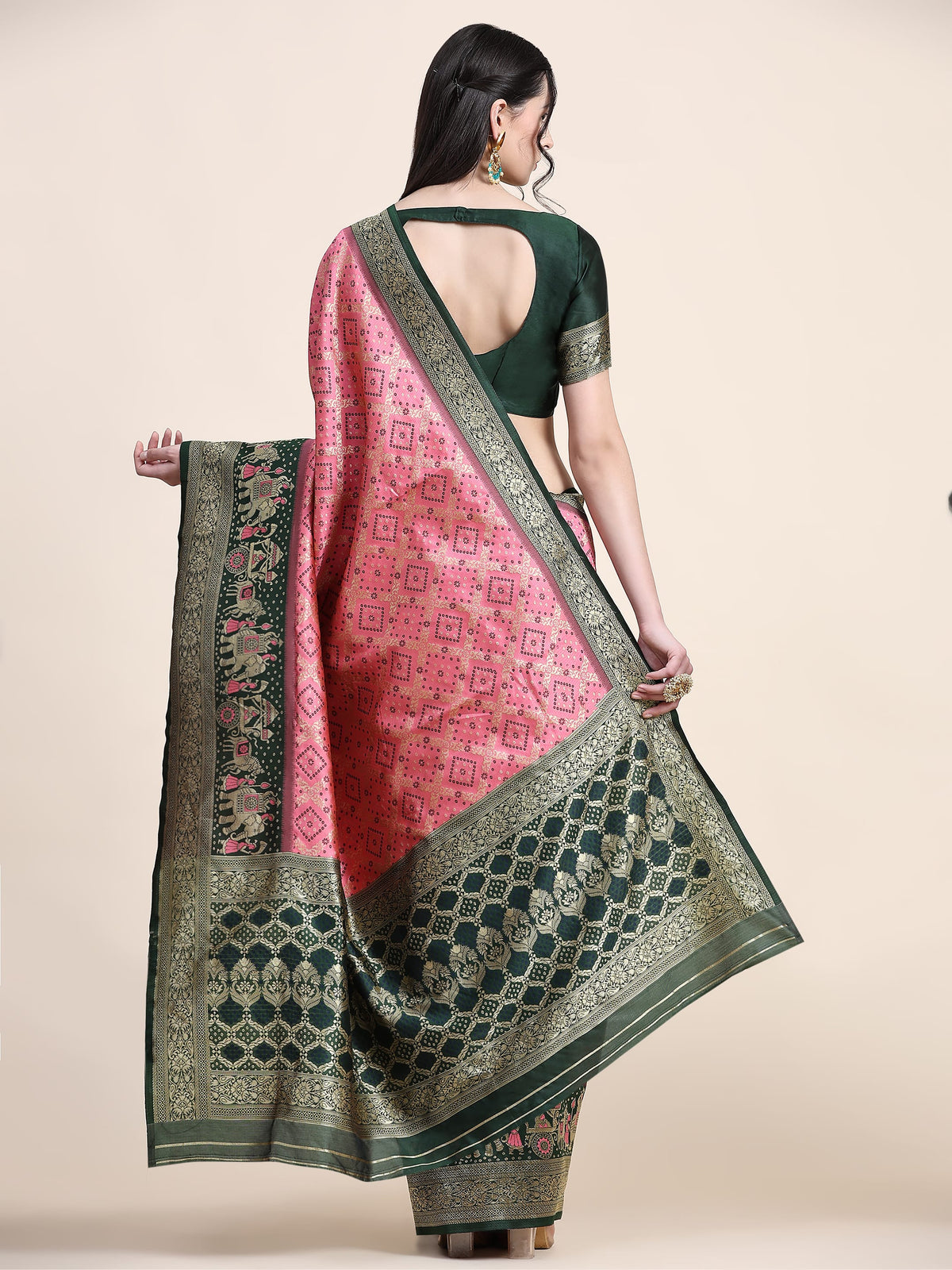 Vedant Vastram Patola Design KanchiPuram Silk Saree For Women - Pink | Grocsy