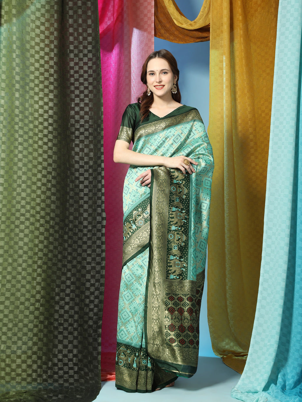 Vedant Vastram Patola Design KanchiPuram Silk Saree For Women - Rama | Grocsy