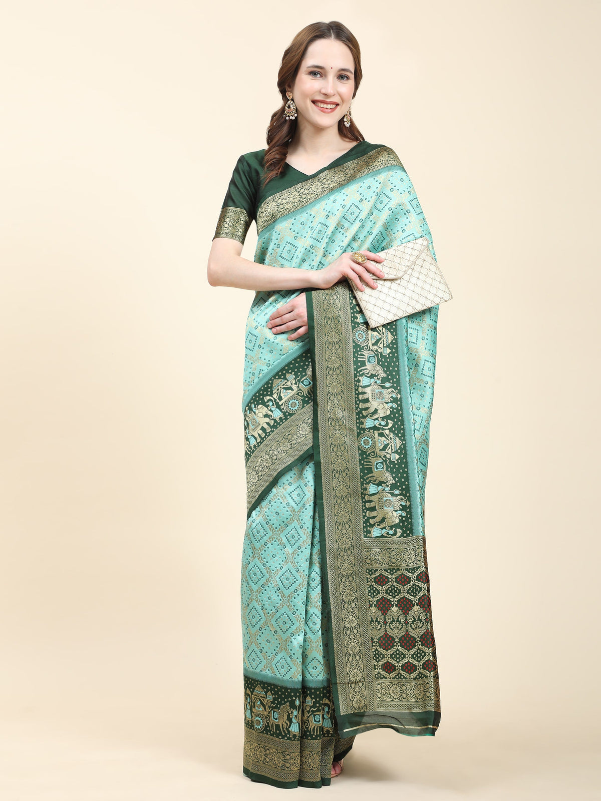 Vedant Vastram Patola Design KanchiPuram Silk Saree For Women - Rama | Grocsy