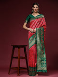 Vedant Vastram Patola Design KanchiPuram Silk Saree For Women - Rani Pink | Grocsy