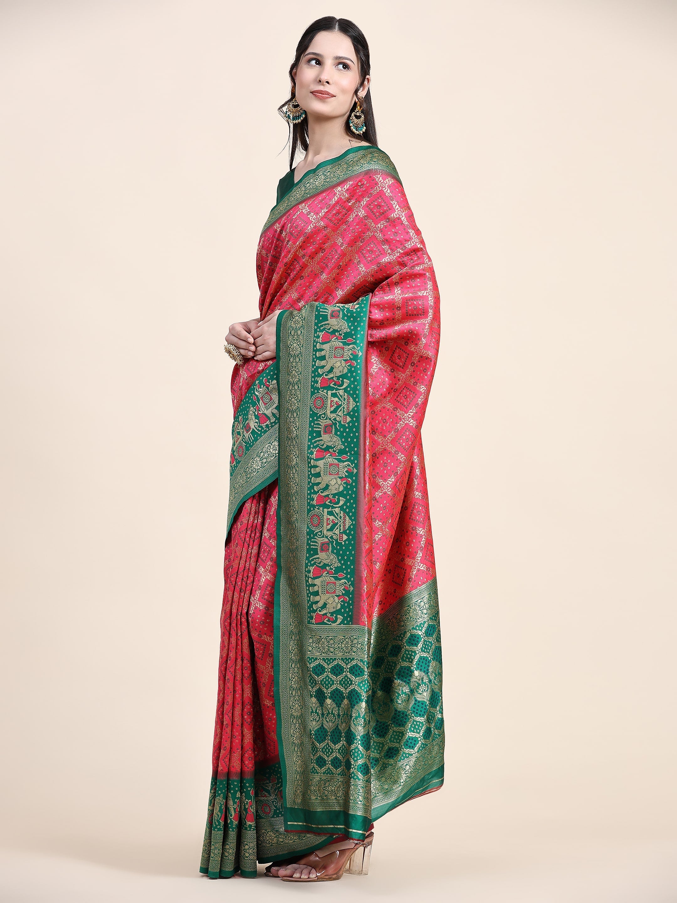 Vedant Vastram Patola Design KanchiPuram Silk Saree For Women - Rani Pink | Grocsy