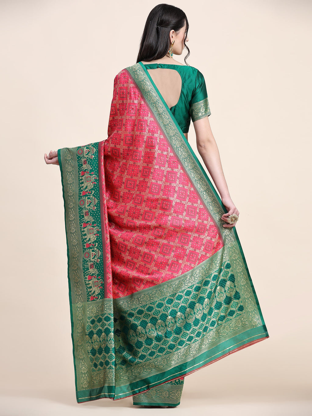 Vedant Vastram Patola Design KanchiPuram Silk Saree For Women - Rani Pink | Grocsy