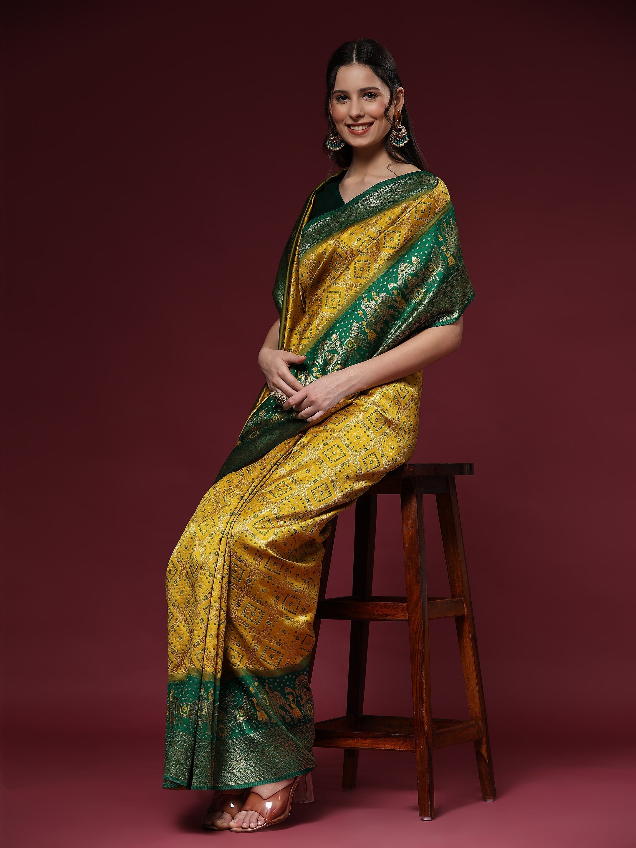 Vedant Vastram Patola Design KanchiPuram Silk Saree For Women - Yellow | Grocsy