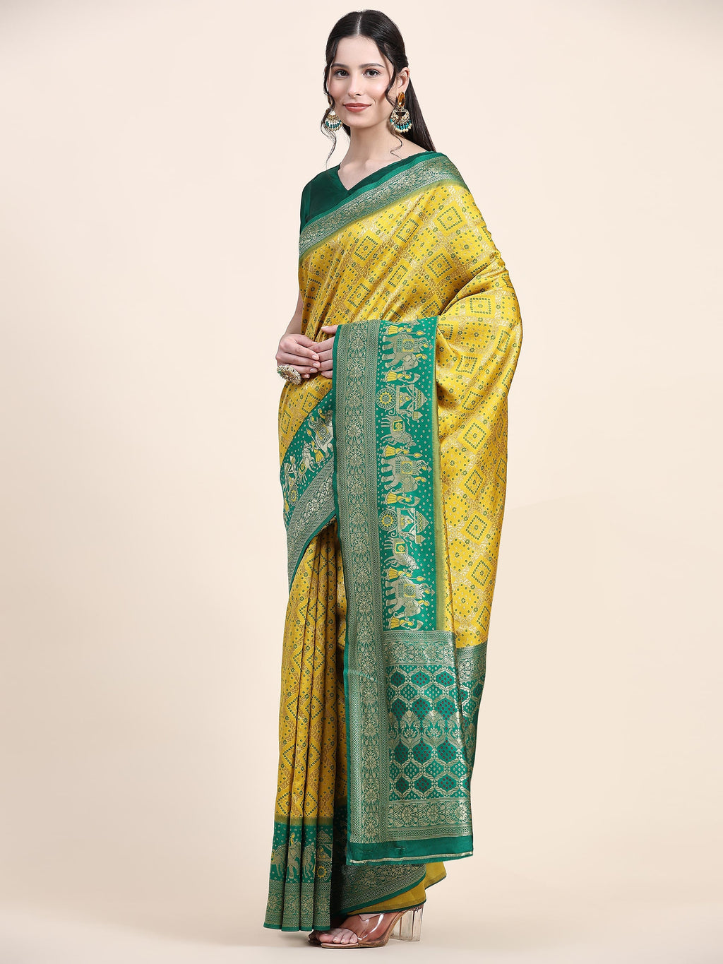 Vedant Vastram Patola Design KanchiPuram Silk Saree For Women - Yellow | Grocsy