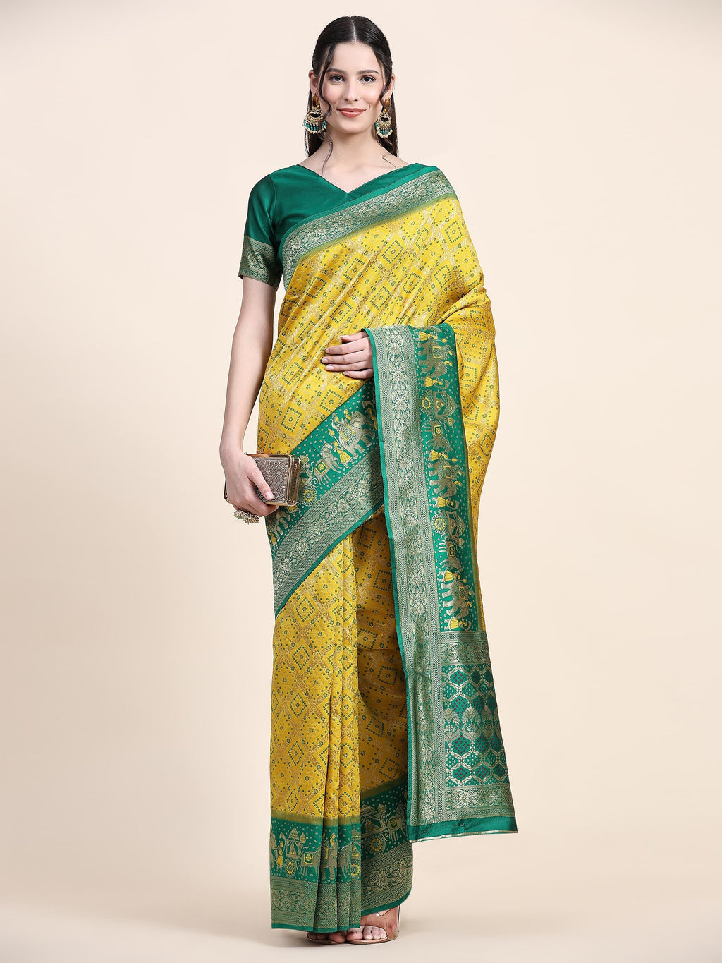 Vedant Vastram Patola Design KanchiPuram Silk Saree For Women - Yellow | Grocsy