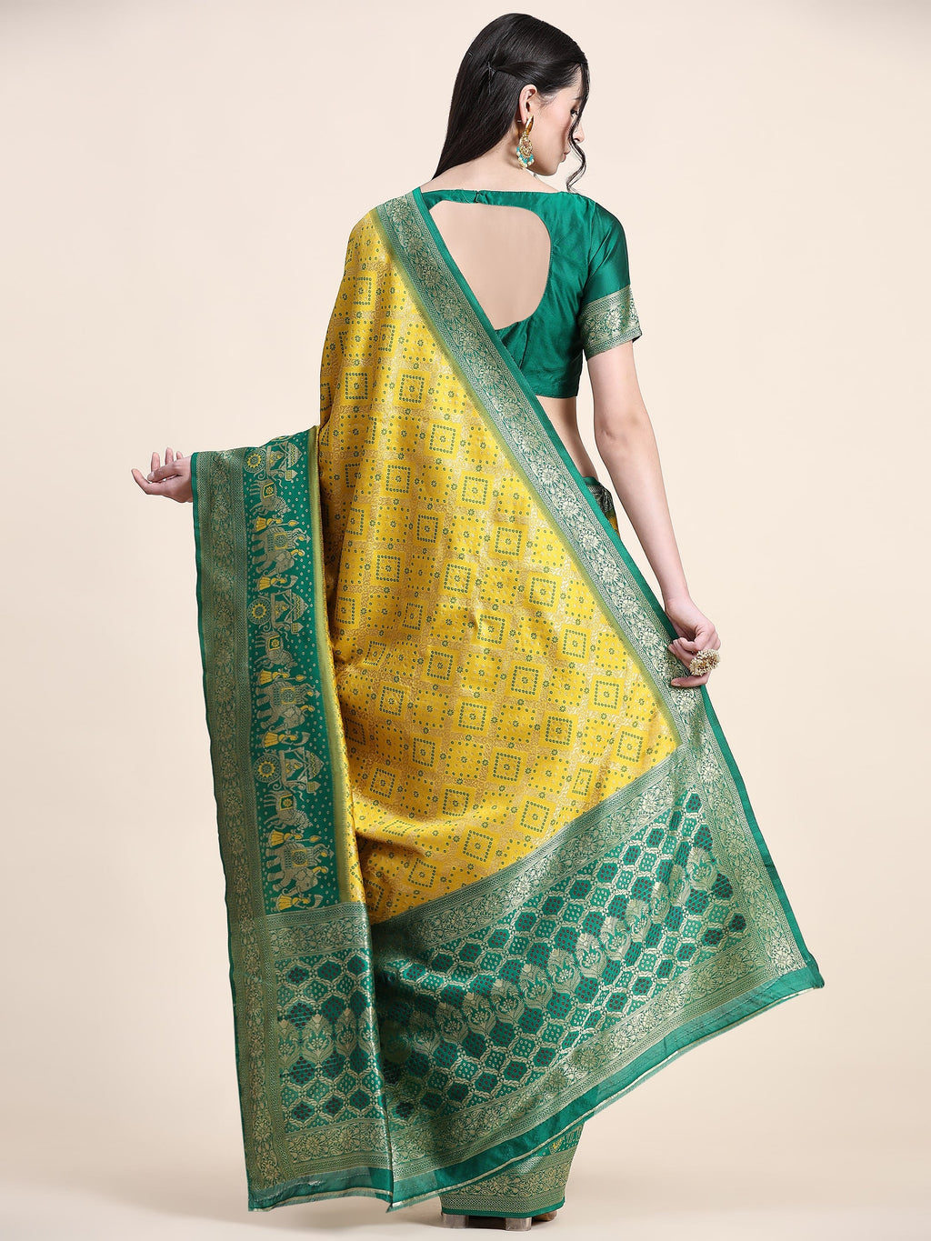 Vedant Vastram Patola Design KanchiPuram Silk Saree For Women - Yellow | Grocsy