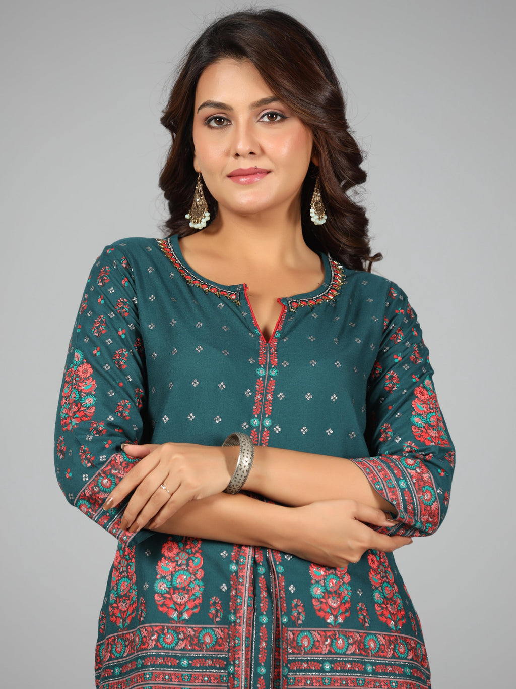 Juniper Women Green Rayon Printed Kurta & Pants Set | Grocsy