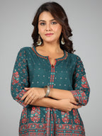 Juniper Women Green Rayon Printed Kurta & Pants Set | Grocsy