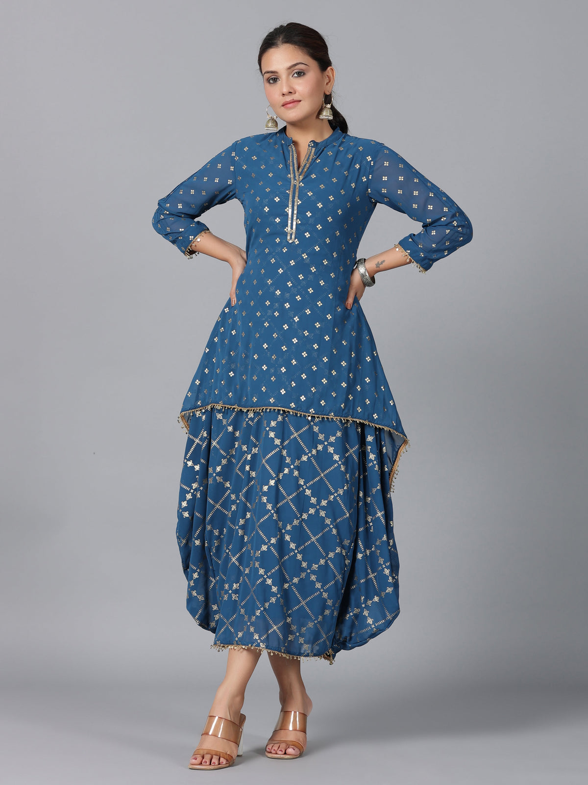 Juniper Women Indigo Georgette Printed Draped Maxi Dress | Grocsy