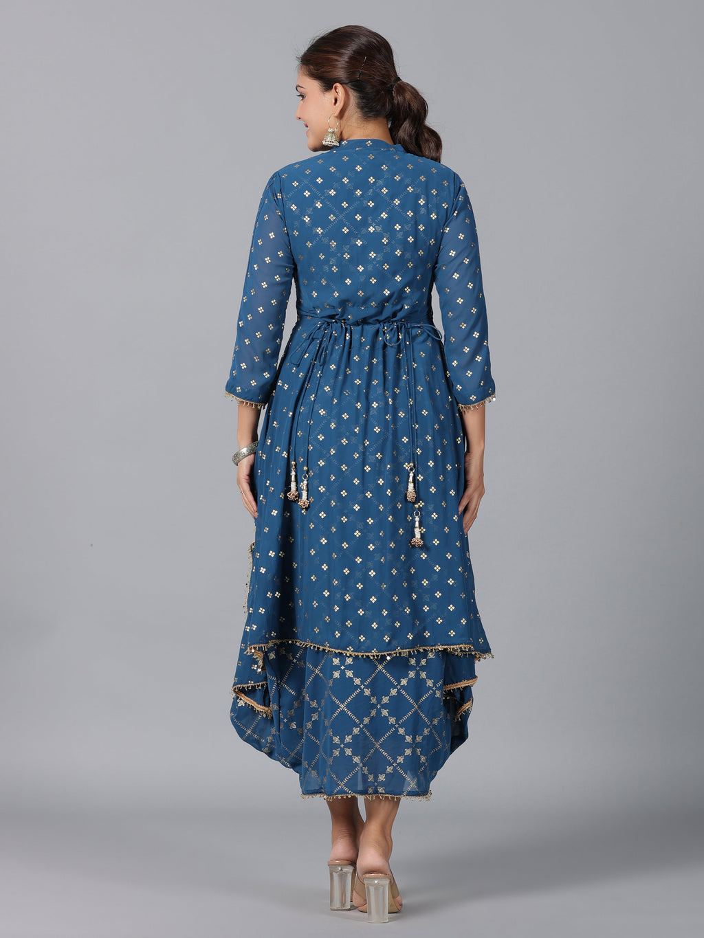 Juniper Women Indigo Georgette Printed Draped Maxi Dress | Grocsy