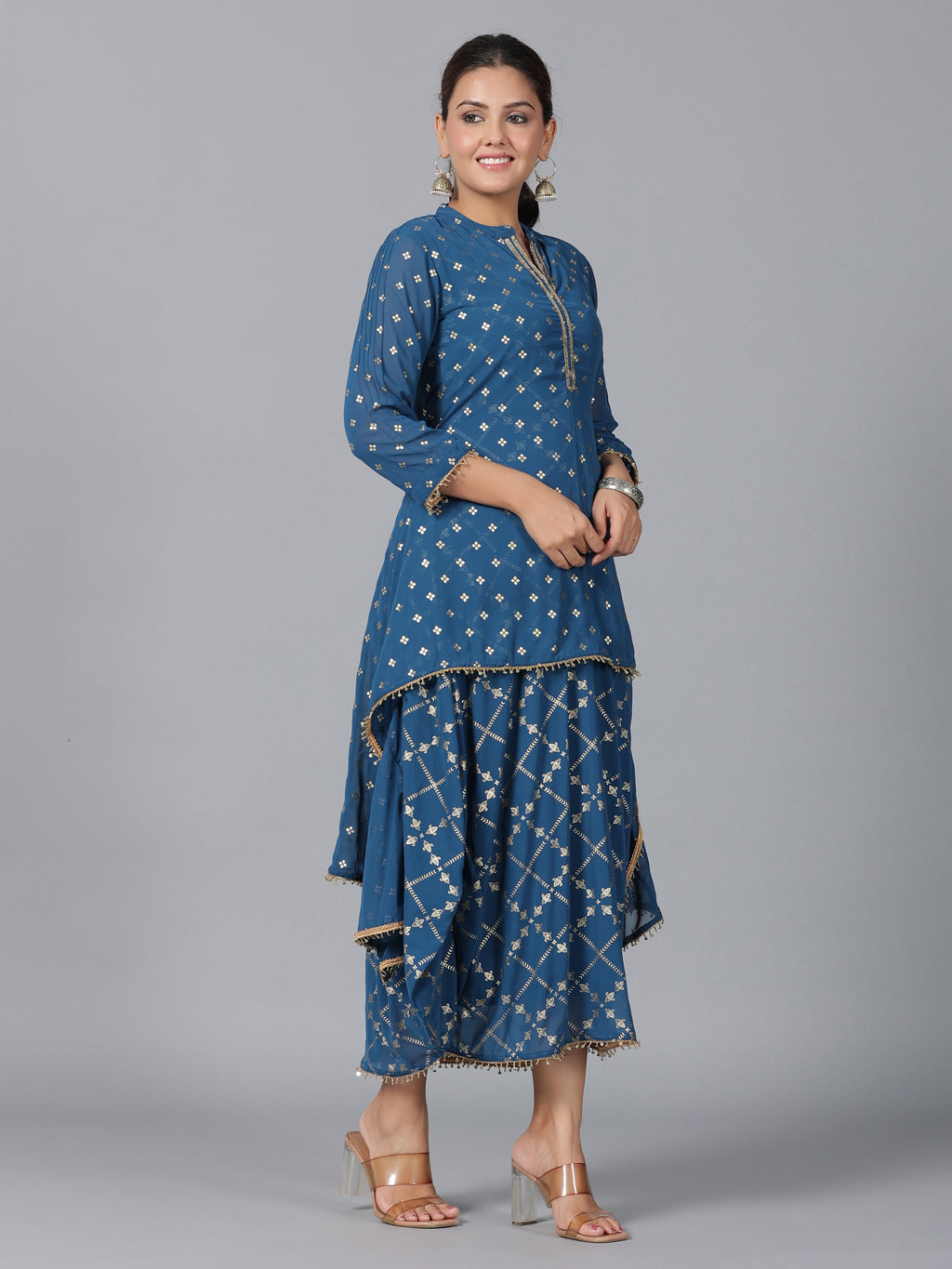 Juniper Women Indigo Georgette Printed Draped Maxi Dress | Grocsy