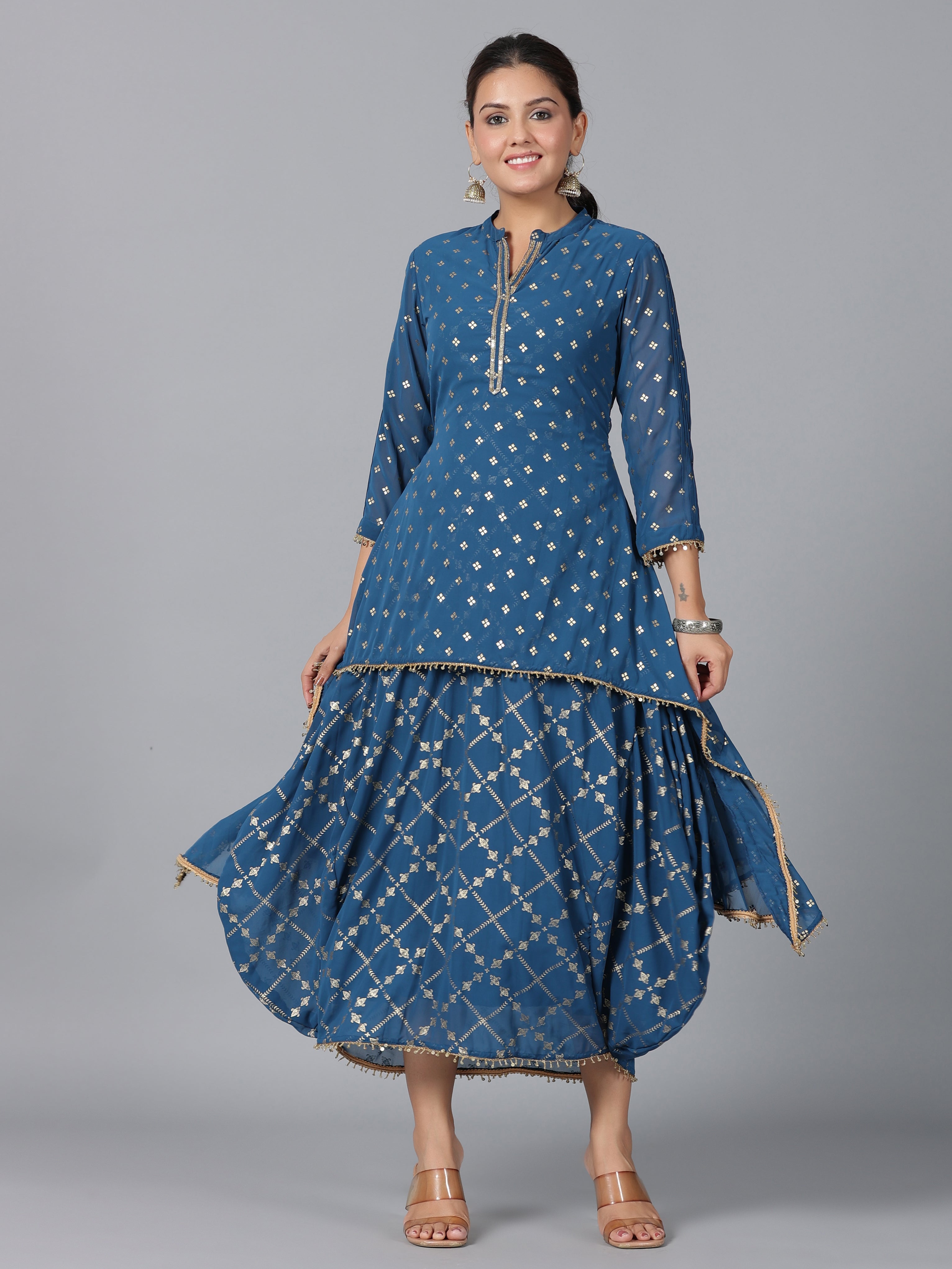 Juniper Women Indigo Georgette Printed Draped Maxi Dress | Grocsy