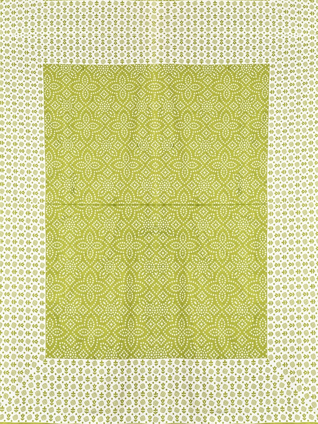 Urban Magic Green & White Ethnic Motifs Cotton 104 TC Queen Bedsheet with 2 Pillow Covers | Grocsy