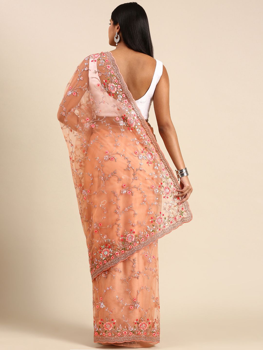 kasee Floral Embroidered Net Saree | Grocsy