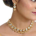 Tehzeeb Creations Back Meenakari Gold-Polished White Color Triangular Shape Earring Jewellery Set Uncut Kundan Big Faux Kundan Dibbi Kundan Choker Necklace Set | Grocsy