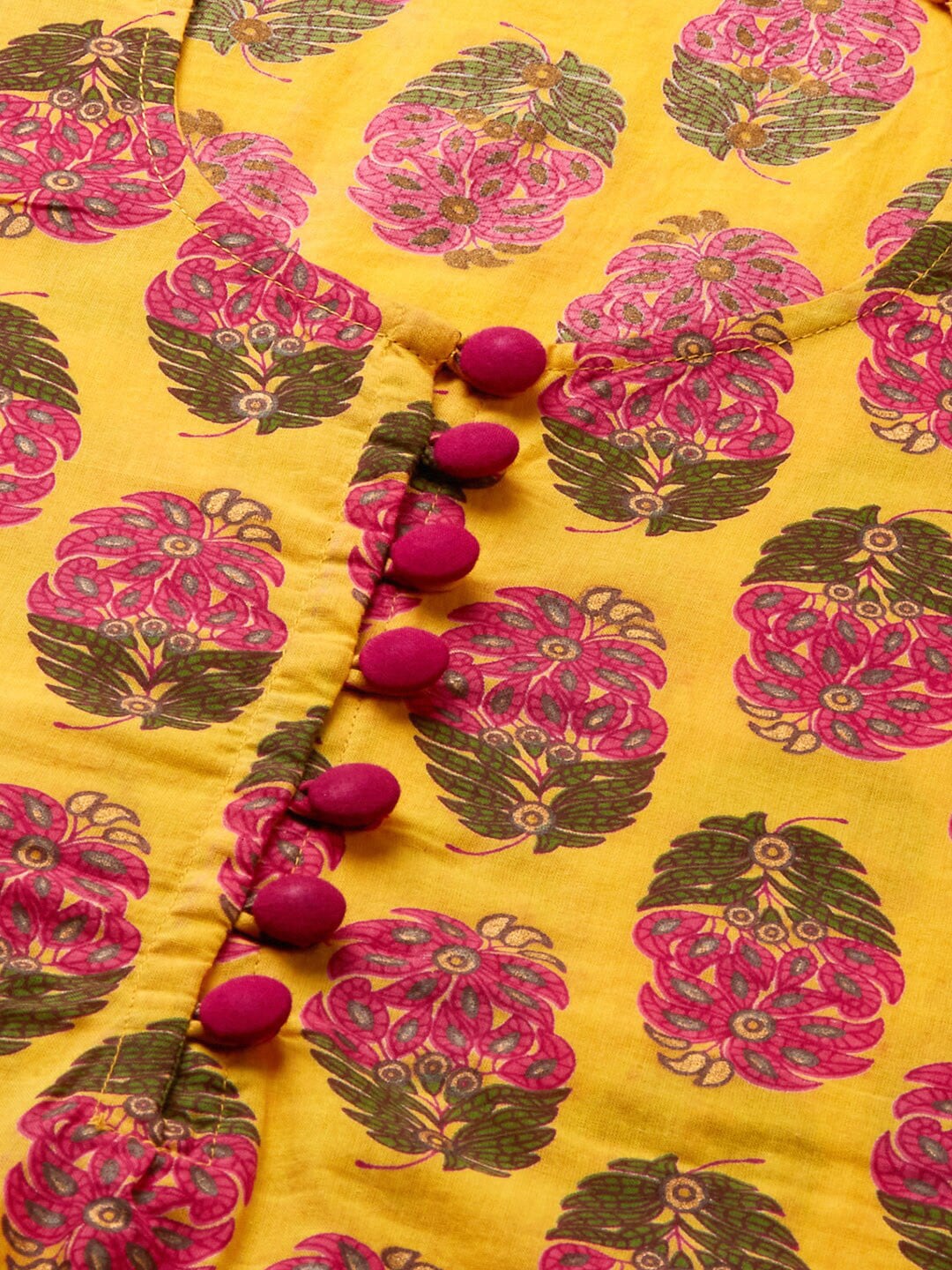 HERE&NOW Women Yellow & Pink Ethnic Motifs Pure Cotton Printed Kurta | Grocsy