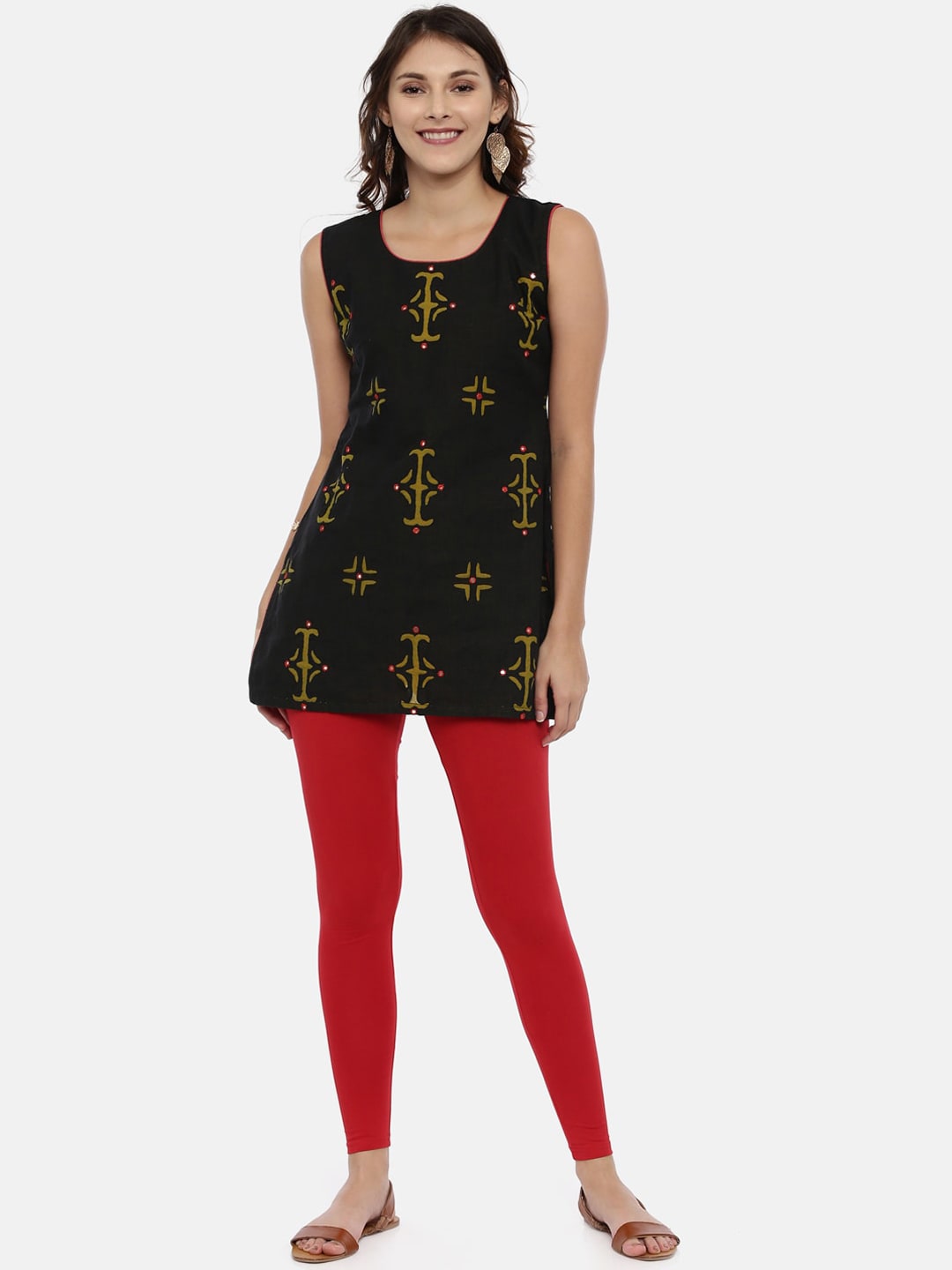 Souchii Red Solid Slim-Fit Ankle-Length Leggings | Grocsy