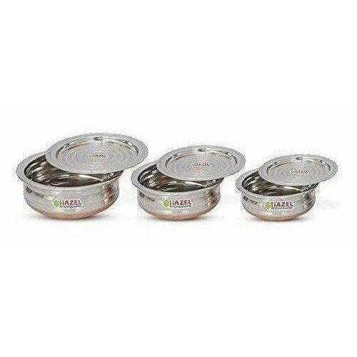 Copper Bottom Kadai Urli with Lid - 3 Pcs Set | Grocsy