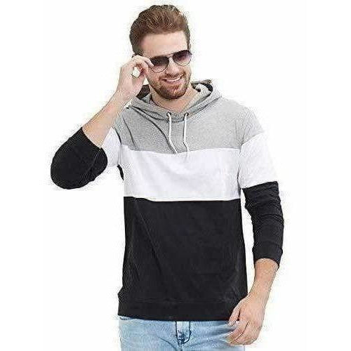 Men's Stylish Full Sleeve Grey, White, Black Hooded T-Shirt | Grocsy