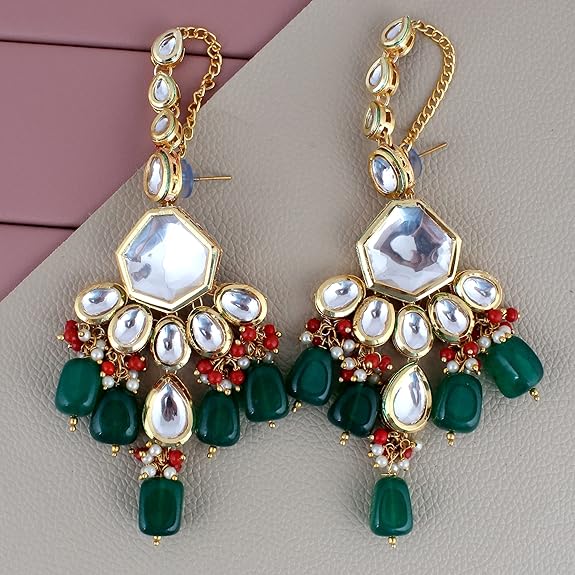 Tehzeeb Creations Meenakari Gold-Polished Multi color Uncut dibbi Kundan Combo Necklace Set | Grocsy