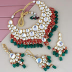 Tehzeeb Creations Meenakari Gold-Polished Multi color Uncut dibbi Kundan Combo Necklace Set | Grocsy