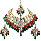 Tehzeeb Creations Meenakari Gold-Polished Multi color Uncut dibbi Kundan Combo Necklace Set | Grocsy
