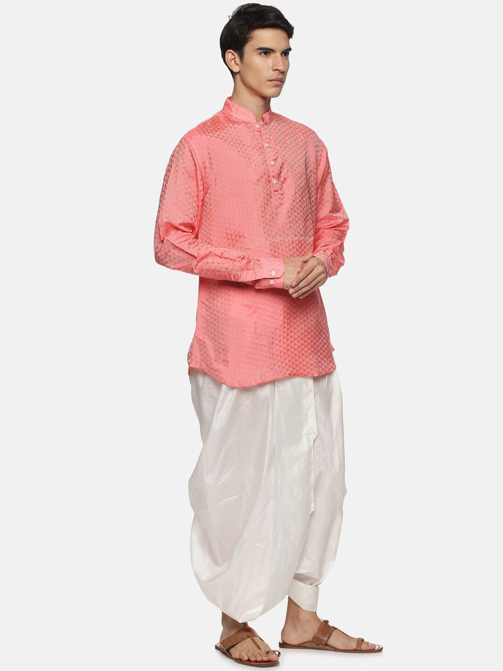 Sethukrishna Men Red Striped Kurta with Dhoti Pants | Grocsy