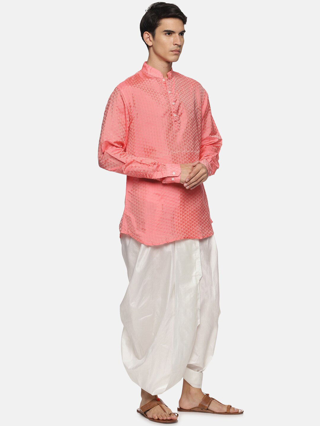 Sethukrishna Men Red Striped Kurta with Dhoti Pants | Grocsy