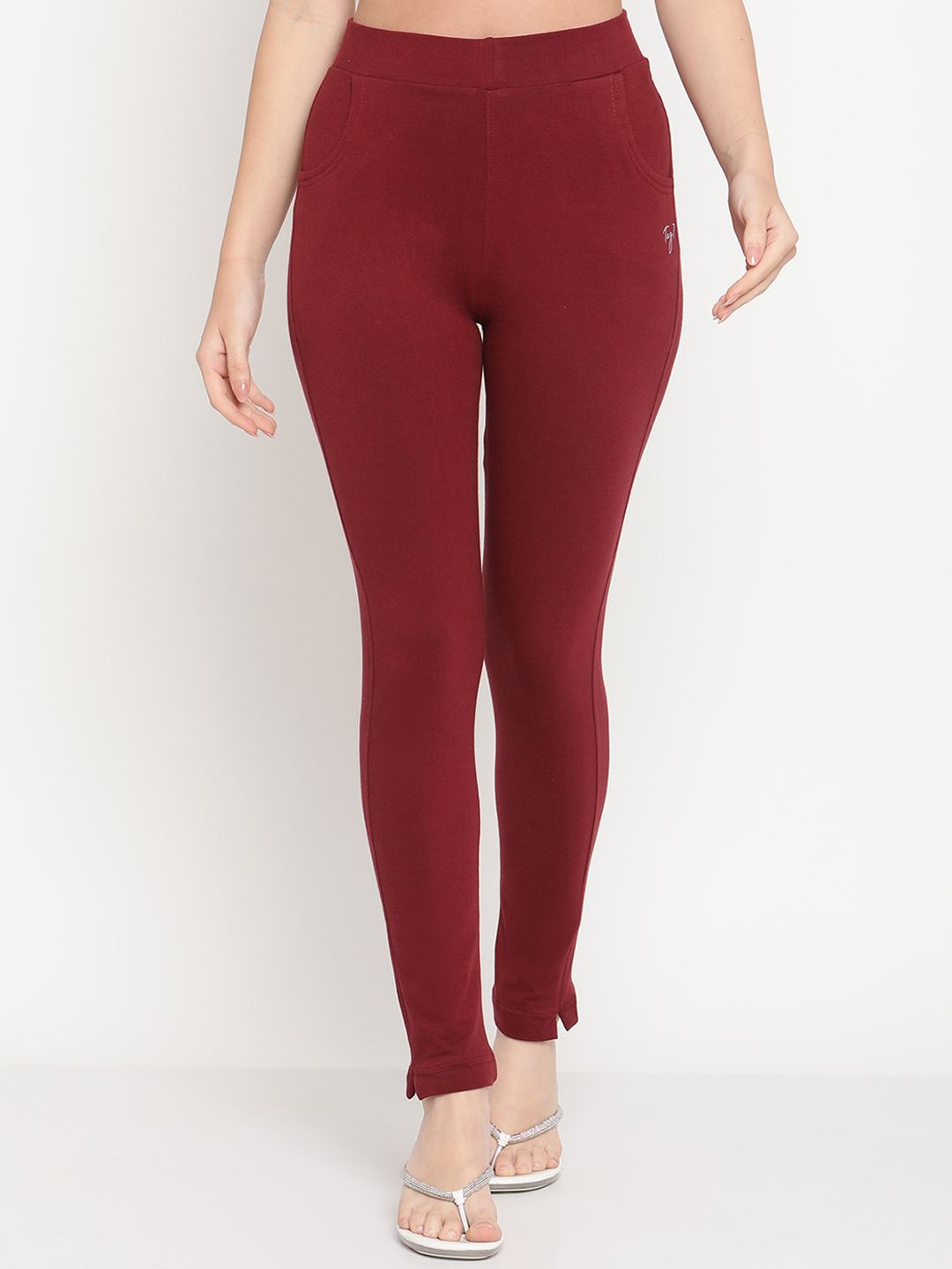 TAG 7 Women Set of 2 Maroon & Grey Ankle Length Leggings | Grocsy