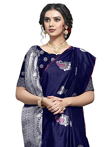 Shiv Textiles Women's Dark Blue Jacquard Art Silk Saree | Grocsy