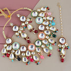 Tehzeeb Creations Back Meenakari Gold-Polished Tika Earring Combo Uncut Big Faux Kundan Choker Necklace set | Grocsy