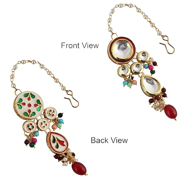 Tehzeeb Creations Back Meenakari Gold-Polished Tika Earring Combo Uncut Big Faux Kundan Choker Necklace set | Grocsy