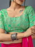 Amodini Designer Studio Women's Banarsi Brocade Rama Green Blouse | Grocsy