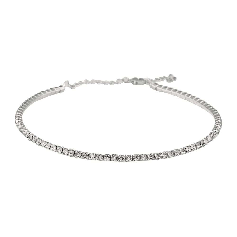 Silver-Toned Alloy Rhinestones Studded Choker - The Pari | Grocsy