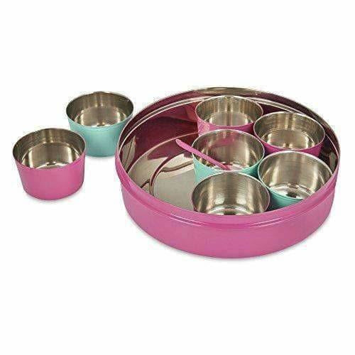 Stainless Steel Made Masala Box Spice Box Masala Dabba Container With Glass Lid 7 Compartments With 1 Spoon | Grocsy