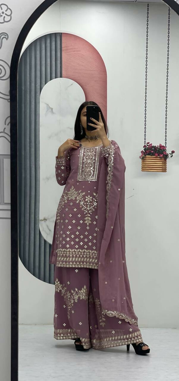 Teeya Creation Womens New Heavy Fox Georgette Fabric With Heavy Embroidery Work Kurta Set | Grocsy