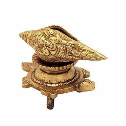Brass Vishnu Shankh Conch Shell For Puja With Vastu/ Fengshui Tortoise For Home Decor | Grocsy