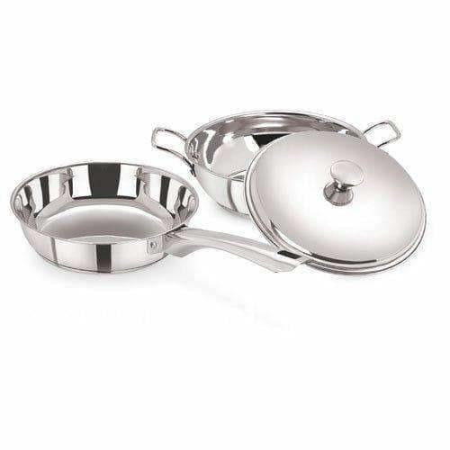 Stainless Steel Sandwich Base Cookware , Fry Pan with  Lid - Set of 2 | Grocsy