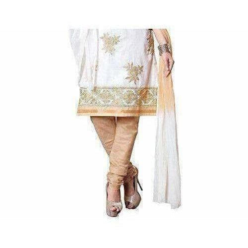 Cotton Embroidered Unstitched Salwar Suit - White | Grocsy