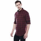 Men's Checkered Maroon Slim Fit Casual Shirt | Grocsy
