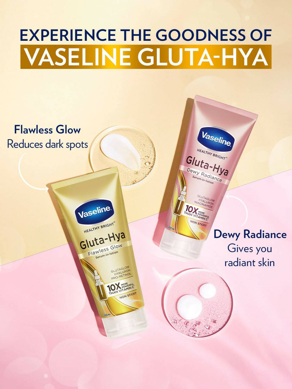 Vaseline Gluta Hya Serum-in-Lotion - Dewy Radiance & Flawless Glow Combo | Grocsy