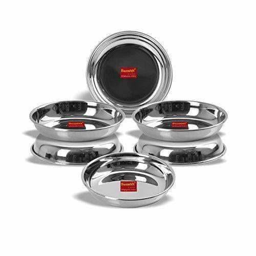 Stainless Steel Heavy Gauge Small Halwa Plates with Mirror finish -  Set of 6pc | Grocsy