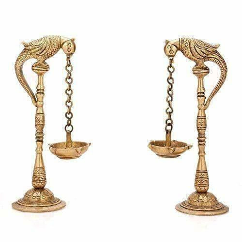 Brass - Pair Of Bird Diya Oil Lamp Stand | Grocsy
