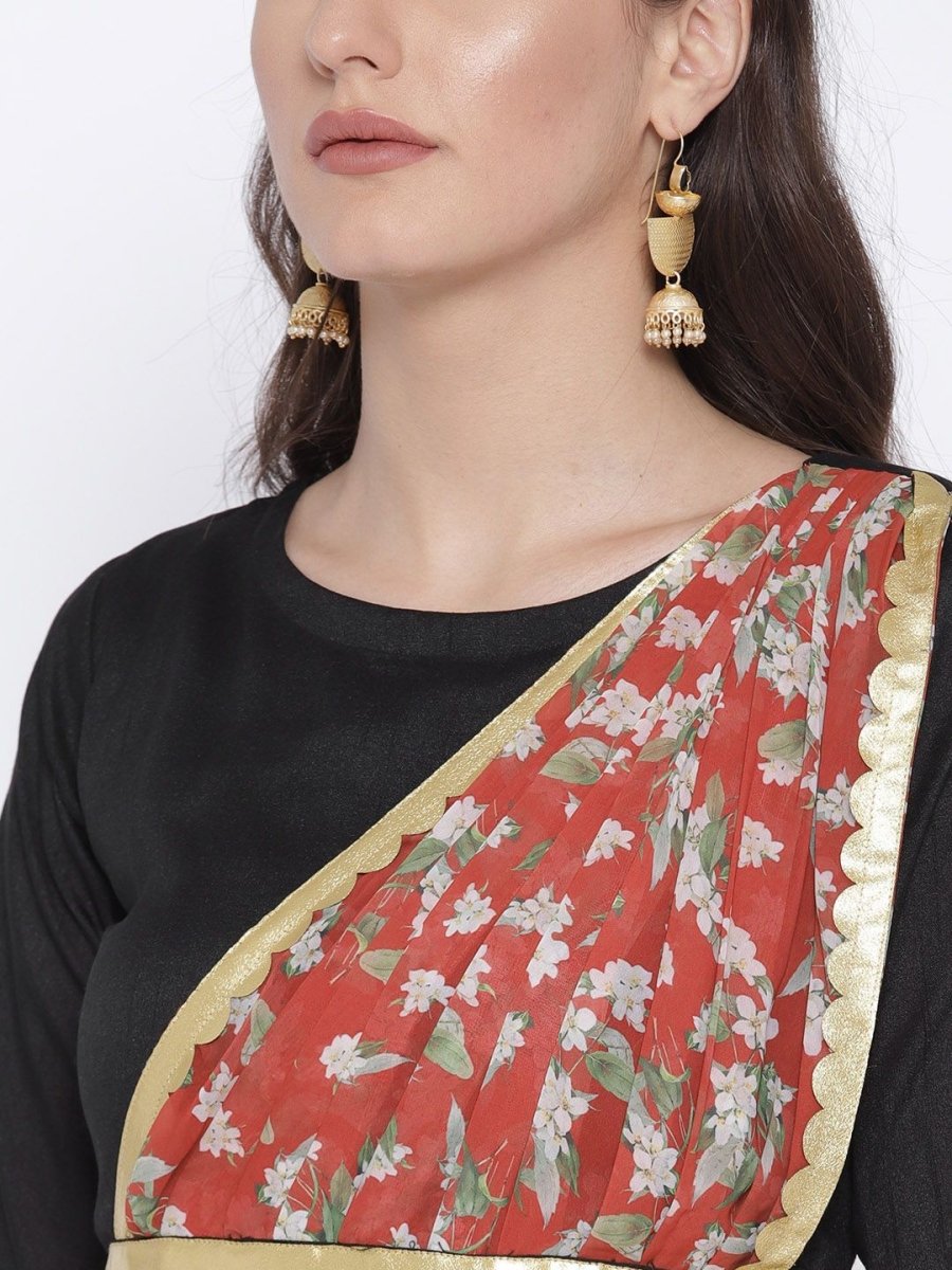 Ahalyaa Women's Black Poly Silk Kurta With Printed Dupatta | Grocsy