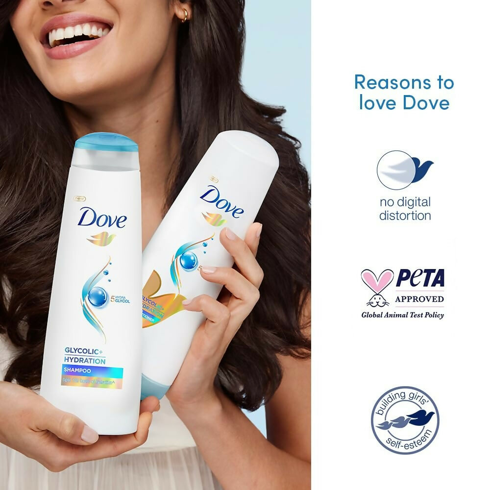 Dove Glycolic + Hydration Conditioner With 5% Hydra-Glycol For Upto 100 Hours Of Hydrated, Fluid Hair | Grocsy